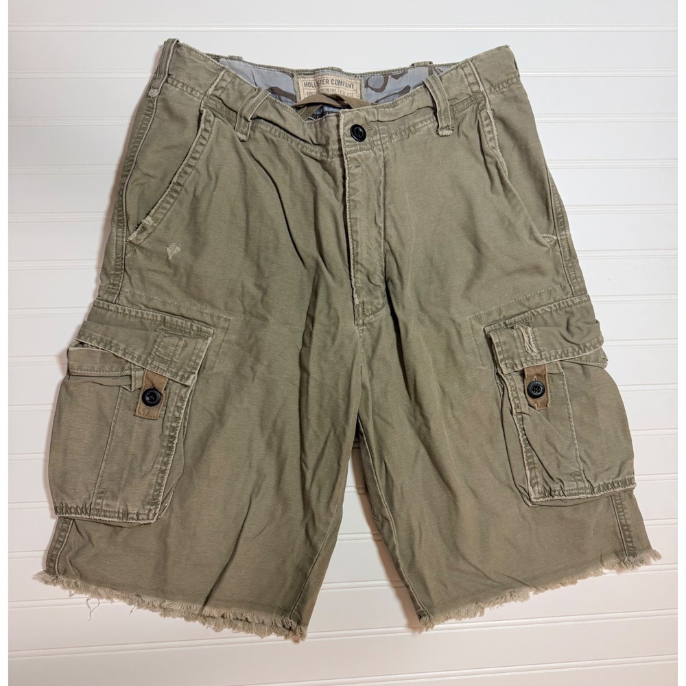Vintage Hollister Co Mens Cargo Shorts Olive Green Distressed Size 32